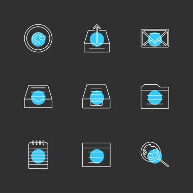 minimalist düz vektör app simgeler siyah arka plan üzerinde renkli daireler ile
