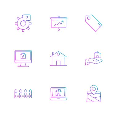 Beyaz arka plan üzerinde renkli minimalist düz vektör app simgeleri