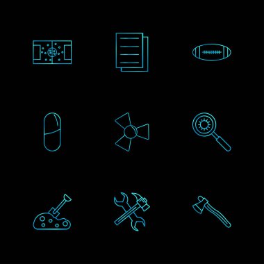 Dijital art, siyah arka plan üzerine Internet düz vektör app simgelerin ayarlamak