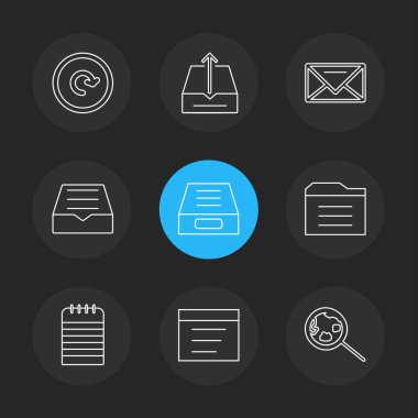 siyah arka plan, düz stil minimalist vektör app simgeleri