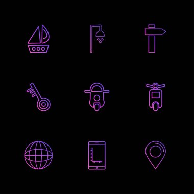 siyah arka plan, düz vektör çizim basit menekşe app simgeleri