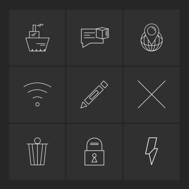düz vektör illüstrasyon ikonlar, simgeler siyah arka plan üzerine ayarla