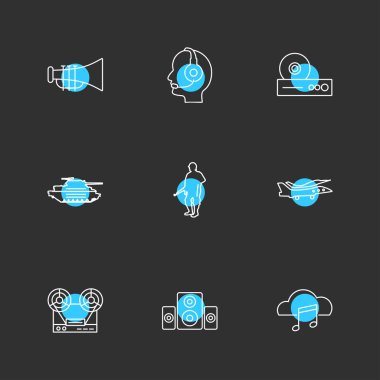 Grup siyah arka plan, düz vektör çizim üzerinde basit app simgelerin