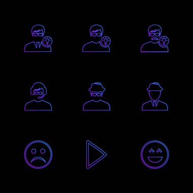 düz vektör illüstrasyon ikonlar, simgeler siyah arka plan üzerine ayarla