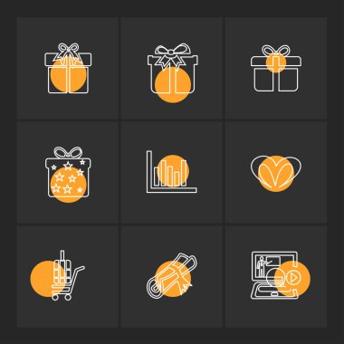 siyah arka plan, düz stil minimalist vektör app simgeleri
