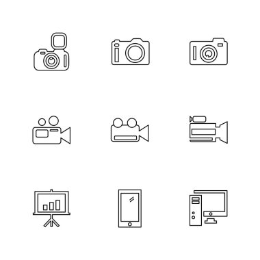 Beyaz arka plan üzerinde renkli minimalist düz vektör app simgeleri