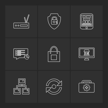 siyah arka plan üzerine minimalist düz app simgeleri