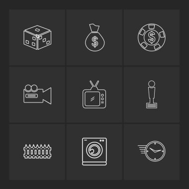 farklı minimalist düz vektör app simgeler siyah arka plan üzerine