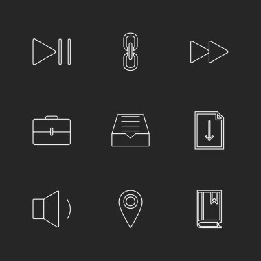 düz vektör illüstrasyon ikonlar, simgeler siyah arka plan üzerine ayarla