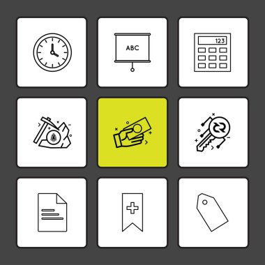 iş ve finans, farklı Internet düz kümesiyle şekiller ile kareler app simgeler vektör 