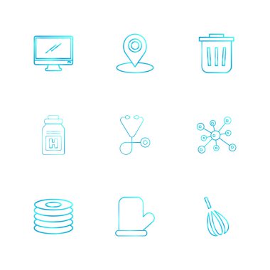 Beyaz arka plan üzerinde renkli minimalist düz vektör app simgeleri