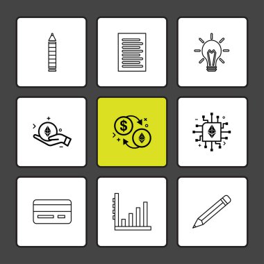 farklı minimalist düz vektör app simgeler siyah arka plan üzerine