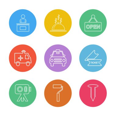 Beyaz arka plan üzerinde izole renk çevrelerde farklı minimalist düz vektör app simgeleri