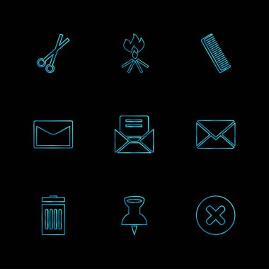 siyah arka plan, düz stil minimalist vektör app simgeleri