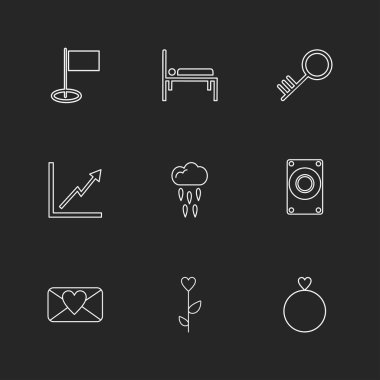 düz vektör illüstrasyon ikonlar, simgeler siyah arka plan üzerine ayarla