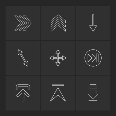 düz vektör illüstrasyon ikonlar, simgeler siyah arka plan üzerine ayarla