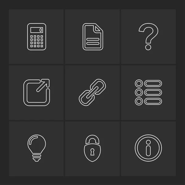 Verschillende Collectie Vlakke App Iconen Zwarte Achtergrond Vectorillustratie — Stockvector