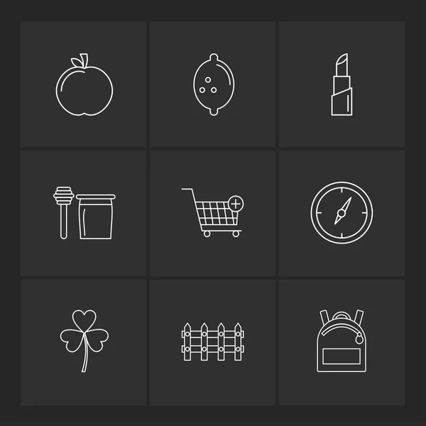 Iconos Aplicación Plana Minimalista Sobre Fondo Negro — Vector de stock