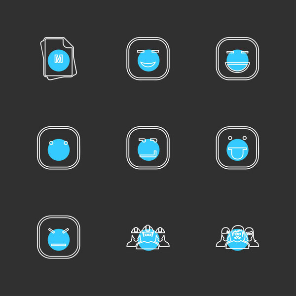 flat vector illustration icons, set of icons on black background