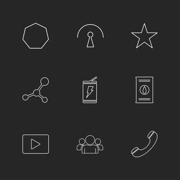 Minimalistische Flache App Symbole Auf Schwarzem Hintergrund — Stockvektor