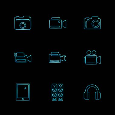 düz vektör illüstrasyon ikonlar, simgeler siyah arka plan üzerine ayarla