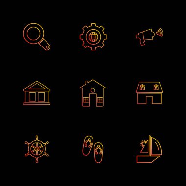 farklı minimalist düz vektör app simgeler siyah arka plan üzerine