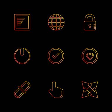 siyah arka plan, düz stil minimalist vektör app simgeleri
