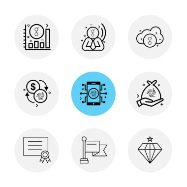 Beyaz arka plan üzerinde farklı minimalist düz vektör app simgeleri