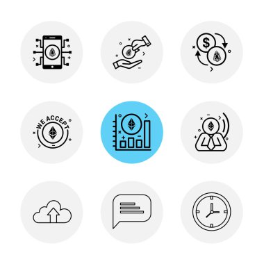 Beyaz arka plan üzerinde renkli minimalist düz vektör app simgeleri