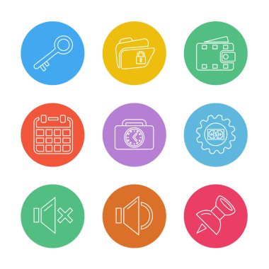 Beyaz arka plan üzerinde renkli minimalist düz vektör app simgeleri