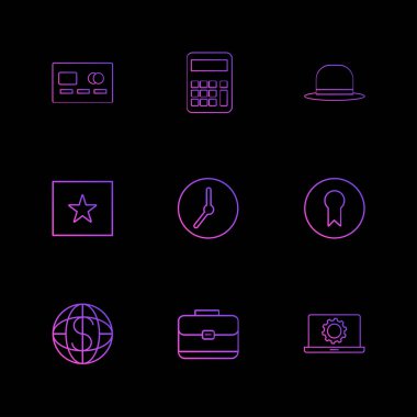 siyah arka plan üzerine farklı minimalist düz vektör app simge kümesi