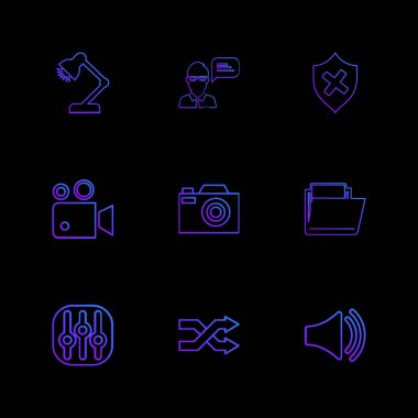 siyah arka plan üzerine farklı minimalist düz vektör app simge kümesi