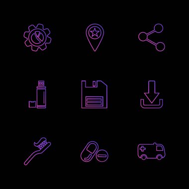 farklı minimalist düz vektör app simgeler siyah arka plan üzerine