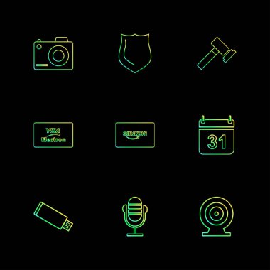 siyah arka plan, düz vektör çizim üzerinde çeşitli app simgeleri