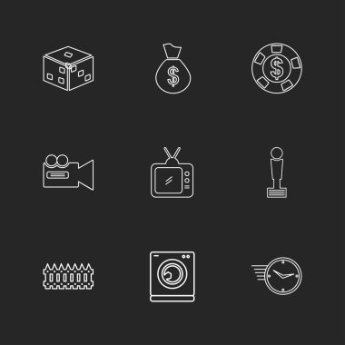 Siyah arka plan üzerine düz app simge kümesi