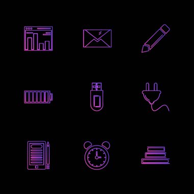 siyah arka plan, düz stil minimalist vektör app simgeleri