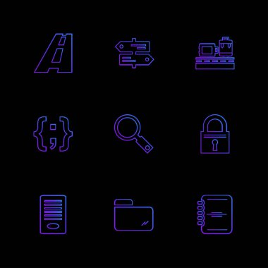 farklı minimalist düz vektör app simgeler siyah arka plan üzerine