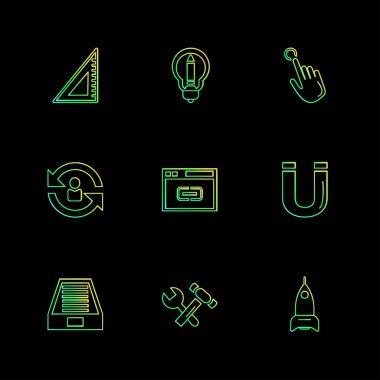 Web sitesi düz vektör app simgeler siyah arka plan üzerine set