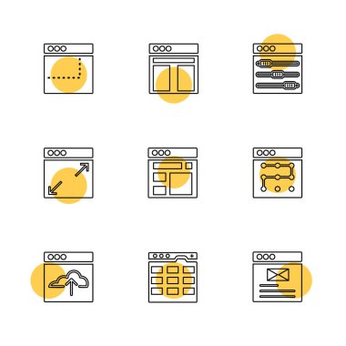 Beyaz arka plan üzerinde renkli daireler ile minimalist düz vektör app simgeleri