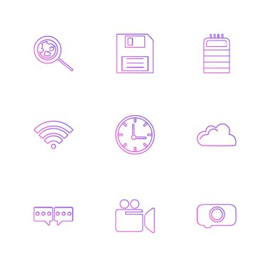 Beyaz arka plan üzerinde renkli minimalist düz vektör app simgeleri