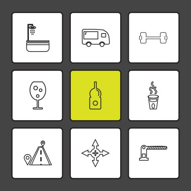 Siyah arka plan üzerine düz app simge kümesi