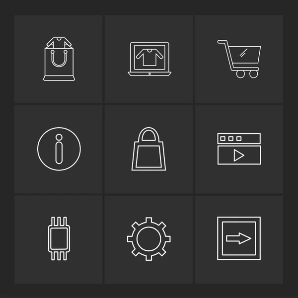 Minimalistic Flat App Icons Black Background — Stock Vector