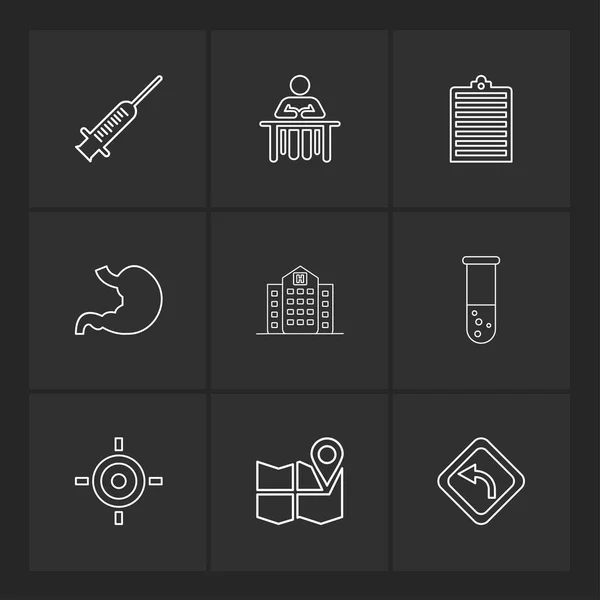 Different Minimalistic Flat Vector App Icons Black Background — Stock Vector