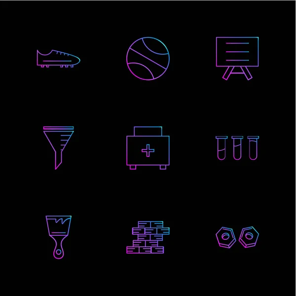 Minimalistic Vector App Icons Black Background Flat Style — Stock Vector