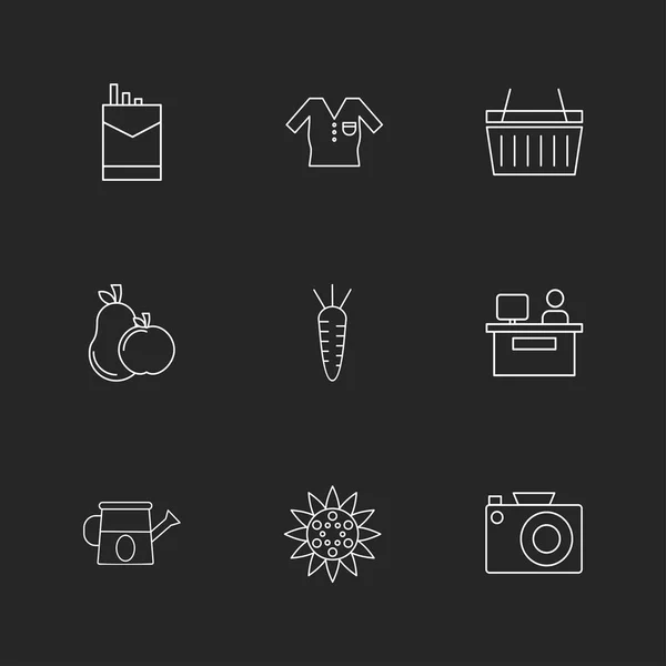 Diferentes Iconos Aplicación Vector Plano Minimalista Sobre Fondo Negro — Archivo Imágenes Vectoriales