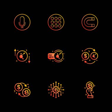 farklı minimalist düz vektör app simgeler siyah arka plan üzerine