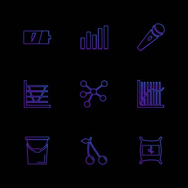 siyah arka plan ve çeşitli web sitesi düz vektör app simgeleri 