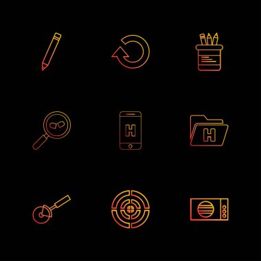 siyah arka plan üzerine farklı minimalist düz vektör app simge kümesi