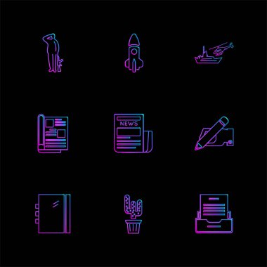 farklı minimalist düz vektör app simgeler siyah arka plan üzerine