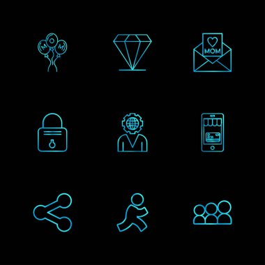 siyah arka plan, düz stil minimalist vektör app simgeleri